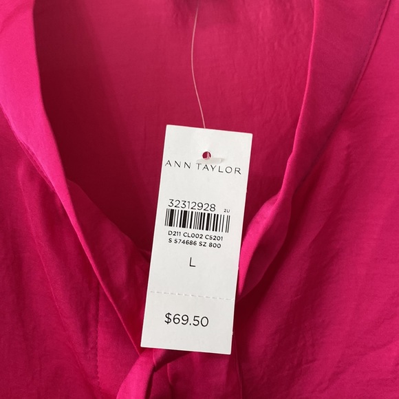 NWT Ann Taylor pink ruffle tie neck blouse size large - Picture 6 of 7